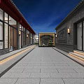 Chinese Style Feature Wall in Courtyard With Stone Paved Path Lanterns And Greenery