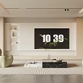 Modern TV Background Wall Interior With Neutral Design Side Shelves TV Coffee Table And Plant