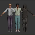 Three Men Standing Together With Arms Outstretched In Different Outfits