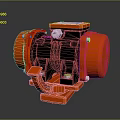 Red And Black Industrial Mechanical Pump With Circular Parts And Metal Bolts