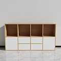 Modern Wooden Bookcase With Multiple Open Compartments And White Drawers Storage 3d model