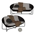 Modern Curved Multi Person Sofa With Black Frame White Cushion And Brown Blanket