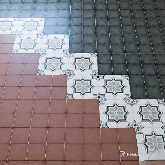 Decorative Patchwork Tiles With Brown Gray And White Floral Pattern Design 3d model 