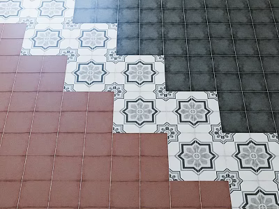 Decorative Patchwork Tiles With Brown Gray And White Floral Pattern Design 3d model