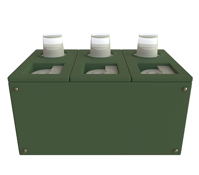 Green Commercial Equipment With Three Compartments White Cylindrical Containers On Top For Efficient Storage Solutions 3d model