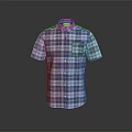 Casual Short Sleeve Plaid Shirt With Blue Red White Check And Chest Pocket Design