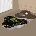 Modern Clover Shaped Coffee Tables With Marble Patterned Top Grapes Notebook And Coffee Cup 3d model