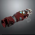 Detailed Red Mechanical Arm Designed for Character with Shiny Decorative Components and Metallic Parts