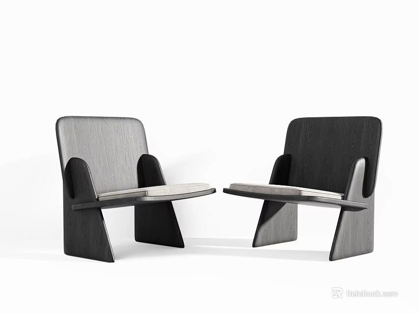 Two Modern Wooden Leisure Chairs In Gray And Black With Simple Structure Backrest And Armrest 3d model 