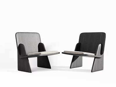 Two Modern Wooden Leisure Chairs In Gray And Black With Simple Structure Backrest And Armrest 3d model