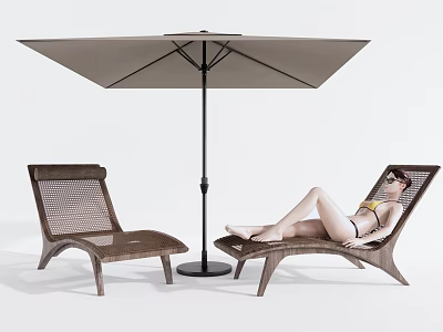 Comfortable Outdoor Mesh Lounge Chairs With Umbrella For Relaxing Patio Area 3d model