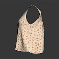 Women's Beige Sleeveless Vest With Orange Floral Print And Button Design