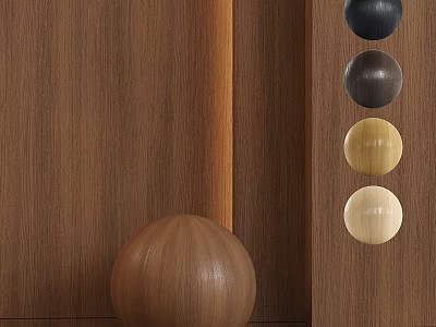Decorative Wooden Components Display on Wooden Background With Large Wooden Ball and Colored Small Balls 3d model