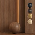 Decorative Wooden Components Display on Wooden Background With Large Wooden Ball and Colored Small Balls