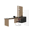 Modern Home Office Desk Setup With Laptop Chair Cabinet Decorative Plant And Pendant Lamp