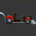 Red Cart Design With Wooden Barrel Seat Two Wheels And Metal Shovel