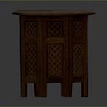Traditional Wooden Round Dining Table Set With Carved Tabletop And Lattice Side Panels
