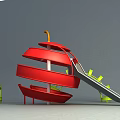 Red Apple Shaped Playground Equipment With Slide And Green Spiral Structures