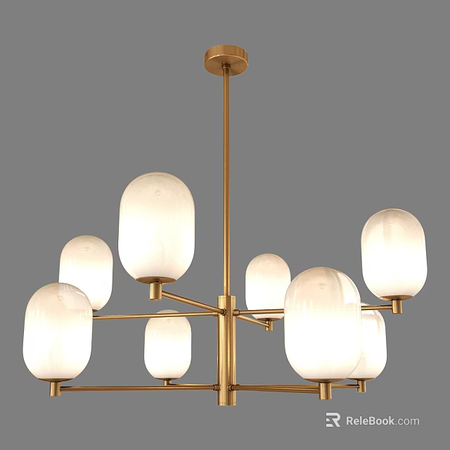 Modern Gold Frame Chandelier With White Glass Shades For Contemporary Home Decor 3d model 