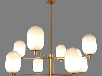 Modern Gold Frame Chandelier With White Glass Shades For Contemporary Home Decor 3d model