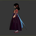 Game Movie Character With Double Buns In Red Purple Traditional Outfit And Long Skirt