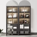 Modern Sideboard With Glass Doors Tableware Wine Bottles And Storage Space 3d model