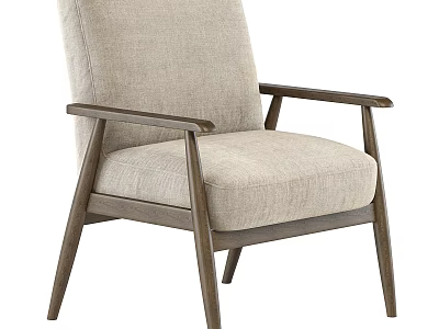 Modern Comfortable Leisure Chair With Beige Fabric Upholstery And Wooden Armrests 3d model