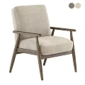 Modern Comfortable Leisure Chair With Beige Fabric Upholstery And Wooden Armrests