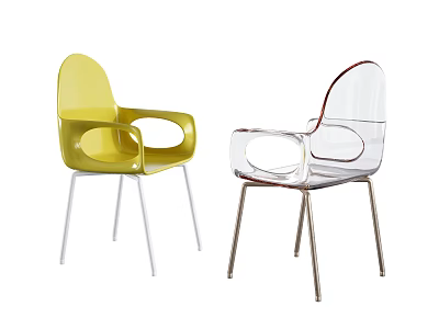Modern Stylish Dining Chairs With Yellow Transparent Acrylic Design And Metal Legs Armrests 3d model