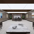Modern Service Hall Interior With White Floor Green Stools And Service Counters 3d model