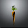 Orange Carrot With Green Leafy Tops Isolated On Dark Background With Glossy Surface And Reflection