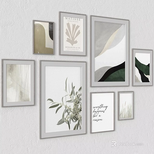 Abstract Paintings Framed Wall Display With Various Designs And Natural Elements 3d model