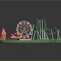Modern Amusement Park Scene Featuring Roller Coaster Ferris Wheel Tents And Entrance