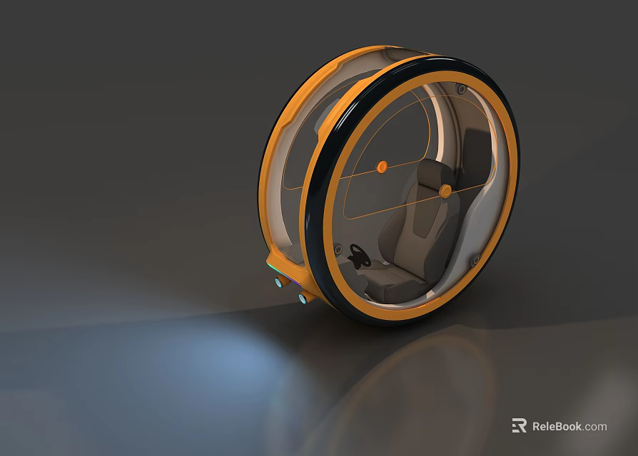 Futuristic Single Wheel Car With Orange Black Rim And Modern Interior 3d model 