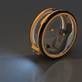 Futuristic Single Wheel Car With Orange Black Rim And Modern Interior