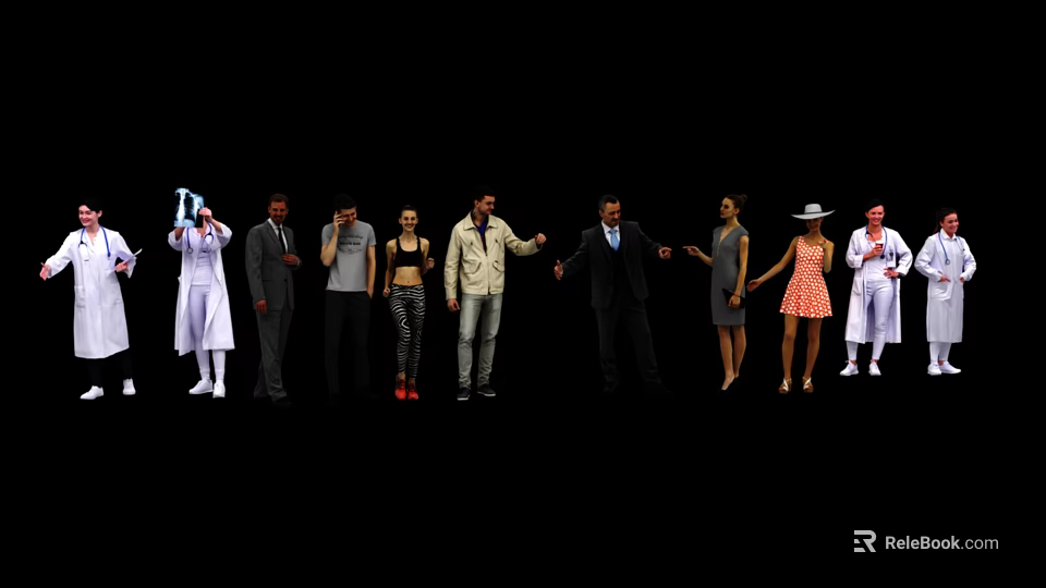 Diverse Group Of People In Various Occupation Attire Standing Together 3d model 