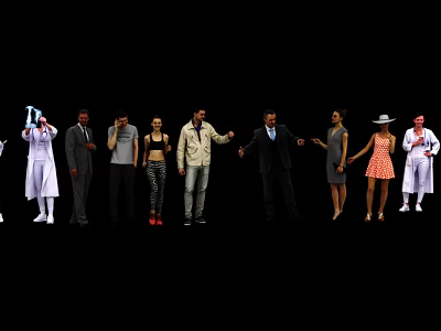 Diverse Group Of People In Various Occupation Attire Standing Together 3d model