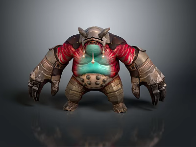 Game and Movie Character With Armored Red Metallic Body Glowing Chest And Clawed Hands 3d model