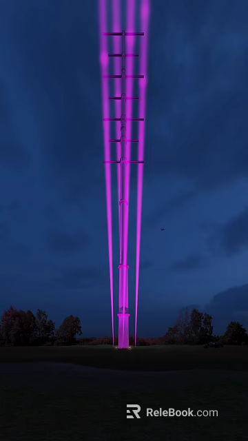 Tall Road Infrastructure Illuminated with Purple Lights Against Night Sky with Flying Bird 3d model 