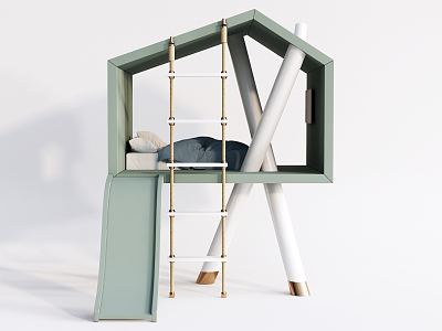 Modern Bed Up and Down Children's Bed Bunk Bed Ladder 3d model