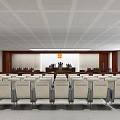 Modern Courtroom Interior With Wooden Furnishings And Layout
