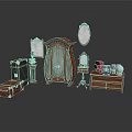 Vintage Furniture Collection With Wardrobe Suitcase Dressing Table And Mirror Vase Tea Set