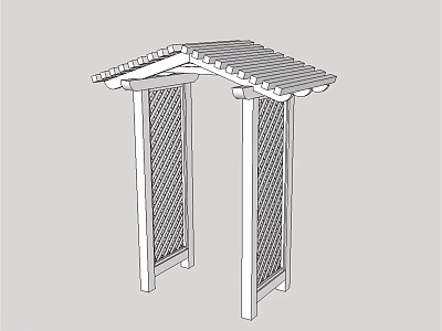 Outdoor Landscape Pavilion With Sloped Roof And Lattice Panel Pillars 3d model