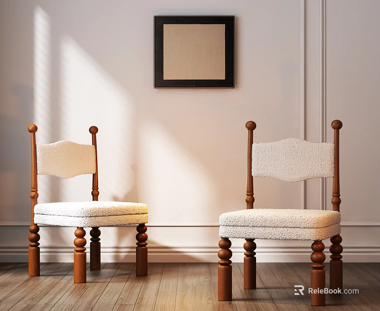 Modern Single Chair With Wooden Legs White Upholstered Seat For Living Room Interior 3d model 