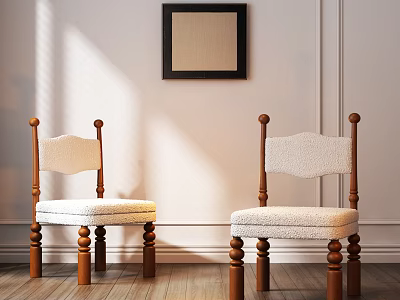Modern Single Chair With Wooden Legs White Upholstered Seat For Living Room Interior 3d model