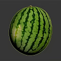 Fresh Ripe Watermelon with Green Black Striped Pattern on Dark Background and Reflective Surface