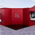 Red Exhibition Booth With Window Display Open Structure And Marble Floor 3d model