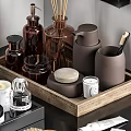 Elegant Modern Bathroom Accessories With Shelves Trays Soap Dispensers Diffusers And Candles
