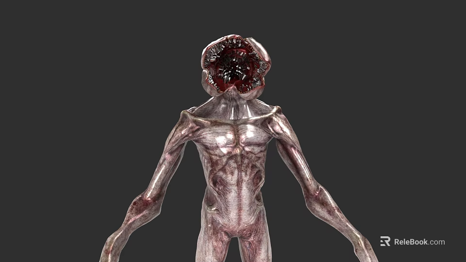 Grotesque Alien Creature Character With Gaping Head Metallic Skin And Slim Body 3d model 