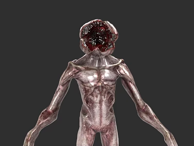 Grotesque Alien Creature Character With Gaping Head Metallic Skin And Slim Body 3d model